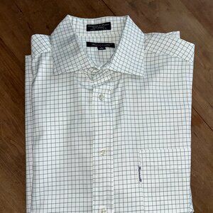Faconnable Men's 17 XL White Grid Check Button Down Shirt
